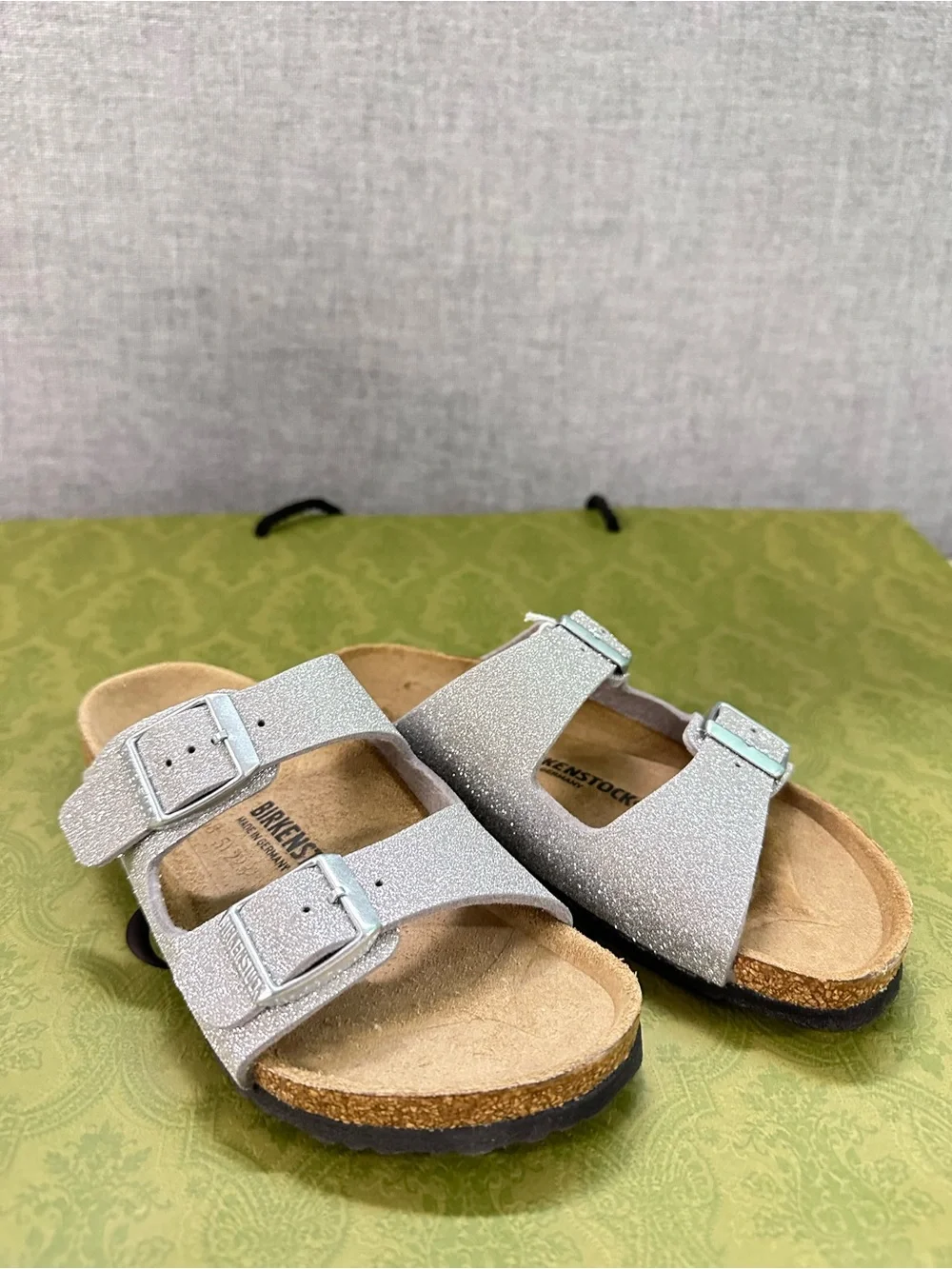 Birkenstock Kids Glitter Double-Buckle Sandals in Silver